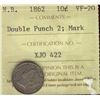 Image 1 : N.B. 1862 10¢  Double Punch 2 ICCS VF20 Mark.