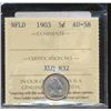Image 1 : Nfld 1903 5¢ ICCS AU58. Trace gold tone.