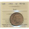 Image 1 : 1901 1¢ ICCS MS64RD.  80% red with lustre.