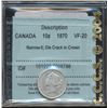 1870 10¢ Nar 0 CCCS VF20.  Designated with Die crack in crown.