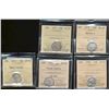 1870 10¢ Nar, 1871, 1908, 1909 BL & 1913 Sml ICCS AU50.  Lot of 5 coins.