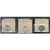 1928 25¢, 1929 & 1935 ICCS AU58.  Lot of 3 coins.