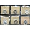 1940 25¢, 1942, 1944, 1953 SD, 1953 LD & 1956 all ICCS MS63.  Lot of 6 coins.