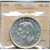Image 1 : 1951 $1 ICCS MS64.