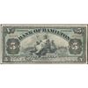 Image 1 : The Bank of Hamilton 1909 $5 #463066,  CH-345-20-02, Nice F-VF.