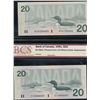 Image 1 : 1991 $20 BC-58aA #EIX w/o Serifs & BC-58aA-ii #AIX w/o serifs.  Lot of 2 BCS graded notes CH UNC63 &