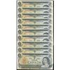 Image 1 : Low Serial; 1973 $1 BC-46a Consecutive Run #MW0000001 to #MW0000010.  #1 grades CCCS CH UNC63, balan
