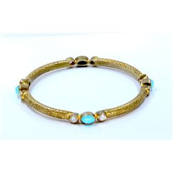 Sterling Silver .925 Turquoise w/ CZ Gold tone Bangle