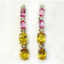 PINK SAPPHIRE 2.02CT / YELLOW SAPPHIRE 8.35CT,  14K W/G EARRING 3.90GRAM / DIAMOND 0.21CT