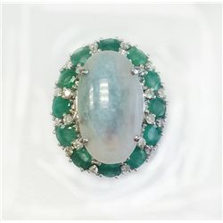 BRAZILIAN PARAIBA 7.18CT, 14K W/G RING 8.64GRAM / DIAMOND0.51CT / EMERALD 3.28CT