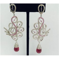 Gold & Sterling Silver Earring & Pendant with Diamond & Natural Stone