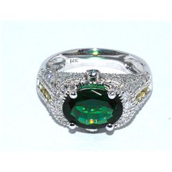 Chrome Tourmaline  2.0 ctw  &  Diamond Ring 14KW