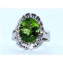 Peridot  5.44 ctw Diamond Flower Ring 14KW