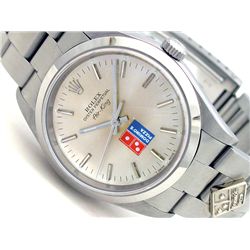 34MM Rolex Stainless Steel Oyster Perpetual Airking Dominos Watch. Silver Dominos Dial. Stainless St