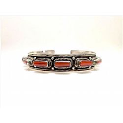 Sterling Silver .925 Red Coral Cuff Bangle