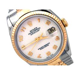 36mm Rolex 18K Gold & Stainless Steel Oyster Perpetual Datejust Watch. Ivory Arabic Dial. 18K Yellow