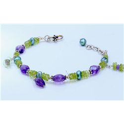 Sterling Silver .925 Amethyst & Gems Bracelet 11.17g