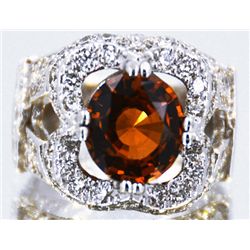 Malaya Garnet  6.42 ctw Diamond Ring 14KW