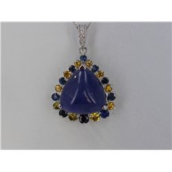 Cabochon Tanzanite  34.67 ctw, Yellow and Blue Sapphire & Diamond Pendant