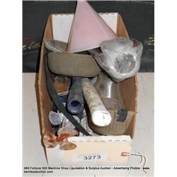 BIN: MISCELLANEOUS HARDWARE & TOOLS: FUNNELS, GOGGLES