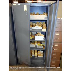 DAYTON 2 DOOR CABINET, CONTENTS INCLUDED: IC'S, CAPACITORS, RESISTORS, ETC
