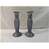 Image 1 : PAIR VINTAGE RECYLED GLASS CANDLESTICKS