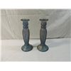 Image 2 : PAIR VINTAGE RECYLED GLASS CANDLESTICKS