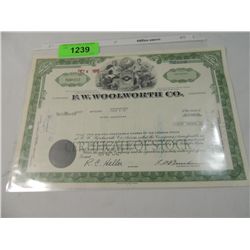 F W WOOLWORTH STOCK CERTIFICATE