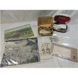LOT 7 VINTAGE POSTCARD, PHOTOS & RAZORS