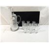 Image 2 : LOT 7 VINTAGE ETCHED GLASS BOTTLE & SHOT GLASSES