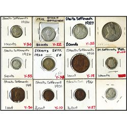 Straits Settlement Coin Assortment. 1845 to 1926.