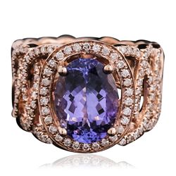 14KT Rose Gold 3.59ct Tanzanite and Diamond Ring