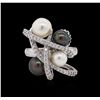 Image 1 : 18KT White Gold Pearl and Diamond Ring