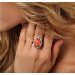 14KT White Gold 5.19ct Coral and Diamond Ring