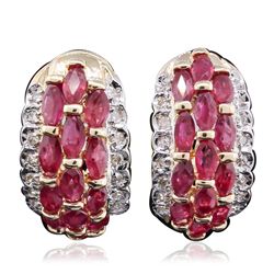 14KT Yellow Gold 4.16ctw Ruby and Diamond Earrings