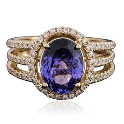 14KT Yellow Gold 3.12ct Tanzanite and Diamond Ring