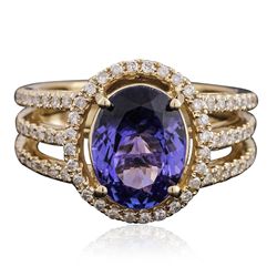 14KT Yellow Gold 3.12ct Tanzanite and Diamond Ring