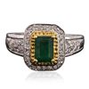 Image 1 : 10KT Two-Tone Gold 1.04ct Emerald and Diamond Ring