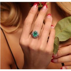 14KT White Gold 2.23ct Emerald and Diamond Ring