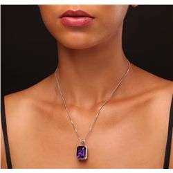 14KT Two Tone Gold 15.68ct Amethyst and Diamond Pendant With Chain