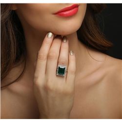 14KT White Gold 7.86ct Emerald and Diamond Ring