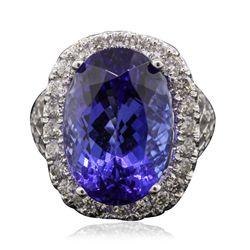 18KT White Gold GIA Certified 15.39ct Tanzanite and Diamond Ring