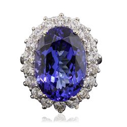 14KT White Gold 14.37ct GIA Certified Tanzanite and Diamond Ring