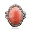 Image 3 : 14KT White Gold 8.14ct Pink Coral and Diamond Ring