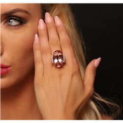 14KT Rose Gold 23.97ct GIA Certified Morganite and Diamond Ring