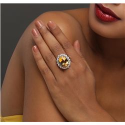 14KT White Gold 11.31ct Citrine and Diamond Ring