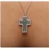 Image 1 : 14KT White Gold 0.62ctw Emerald and Diamond Cross Pendant With Chain