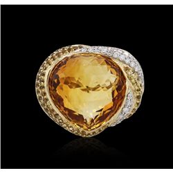 14KT Yellow Gold 14.22ct Citrine, Sapphire and Diamond Ring