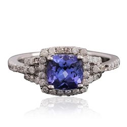 14KT White Gold 1.28ct Tanzanite and Diamond Ring