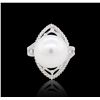 Image 3 : 18KT White Gold Pearl and Diamond Ring